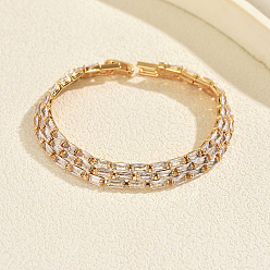Real 18K Gold Plated Vintage Brass Pave Full Clear Cubic Zirconia Tennis Bracelets for Women, Real 18K Gold Plated, 7.09 inch(18cm)