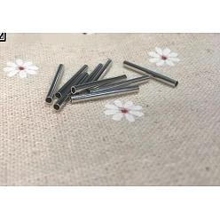 Silver 10Pcs Brass Crimp Tube Beads, Column Lined End Clamp Beads, Cord Cover Tips, End Loose Beads, Silver, 20x1.5mm, Hole: 1.2mm