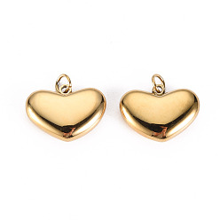 Chapado en Oro Real de 14K 304 encantos de acero inoxidable, con anillos de salto, corazón, real 14 k chapado en oro, 11x15x4 mm, agujero: 2.8 mm