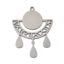 Нержавеющая Сталь Цвет 201 подвески из нержавеющей стали, лазерная резка, подвеска в виде веера и слезы, анти-тускнение, цвет нержавеющей стали, 35x27x1 мм, отверстие : 1.6 мм