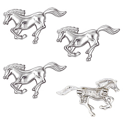 Platinum 4Pcs Horse Alloy Brooch, Exquisite Lapel Pins for Men Women, Platinum, 24.5x42.5mm