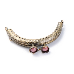 Бледно-фиолетовый Красный Рамка для кошелька с замком поцелуй из сплава, ручка для сумки, шитья, ремесла, портного, канализации, смолой цветок, бледно-фиолетовый красный, 6x8.7 см