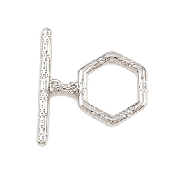 Платина Шестигранные латунные застежки-тоглы, без кадмия и без свинца, долговечный, платина, 4~13.5x13~20.5x1.5~2 мм, отверстие : 1 мм