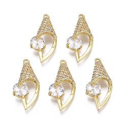 Real 18K Gold Plated Brass Micro Pave Clear Cubic Zirconia Pendants, Rack Plating, Nickel Free, Conch, Real 18K Gold Plated, 22x10.5x6mm, Hole: 1.2mm