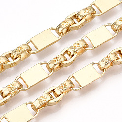 Golden Alloy Irregularity Lock Link Chain, Unwelded, with Spool, Golden, 18.5x7.5x1.5mm, Links: 10x3x1.5mm, about 29.53 Feet(9m)/Roll