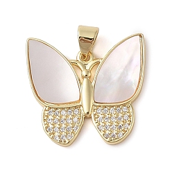 Настоящее золото 18K Латунные микропаве прозрачные подвески с фианитом, без кадмия и без свинца, с оболочкой, бабочка, реальный 18 k позолоченный, 20x21x2.5 мм, отверстие : 4 мм