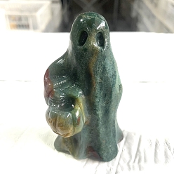 Другие Нефриты Привидение с тыквой натуральный другие украшения из нефритовой смолы для украшения офиса домашнего стола, 45x40x80 мм