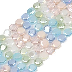 (52) Непрозрачная лаванда Стеклянные бусины с гальваническим покрытием , восьмиугольник, граненые, разноцветные, 7.5x7.5x3.5 мм, отверстие : 1~1.2 мм, около 48~56 шт / нитка, 14.17~16.50'' (36~41.9 см)