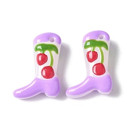 Сливовый Бусины из стеклянной эмали, окрашенные методом запекания, ботинок с вишней, слива, 24x17x8~8.5 мм, отверстие : 1.4 мм