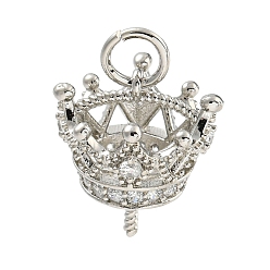 Платина Латунный микро-паве кубический цирконий, за половину пробурено бисера, долговечный, без свинца и без кадмия, корона, платина, 17x13x15 мм, отверстие : 4.5 мм, штифты : 1.2 мм