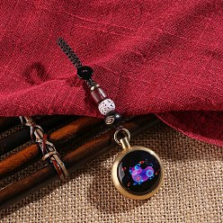 Свинья Светящаяся латунь и лэмпворк двенадцать зодиакальных вращающихся подвесных украшений, светится в темноте, удачи ручной веревки висячие украшения, свинья, 10 см