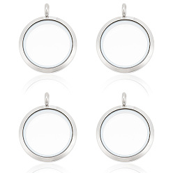 Нержавеющая Сталь Цвет Набор для самостоятельного изготовления ожерелья с плавающими подвесками, включая 304 плоские круглые подвески-медальоны из нержавеющей стали и тросовые цепочки, цвет нержавеющей стали, 4 шт / коробка