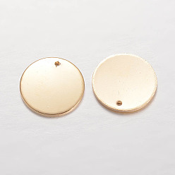 Light Gold Rack Plating Flat Round Brass Pendants, Light Gold, 16x1mm, Hole: 0.5mm