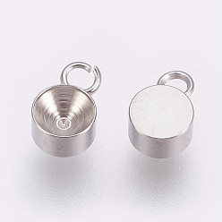 Stainless Steel Color 201 Stainless Steel Pendant Rhinestone Settings, Flat Round, Stainless Steel Color, Tray: 4mm, 7.5x5x3mm, Hole: 1.5mm