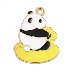 Yellow Alloy Enamel Pendant, Panda, Light Gold, Yellow, 26x20x1mm, Hole: 2mm
