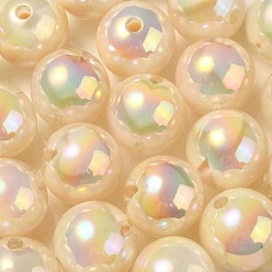 Champagne Yellow UV Plating Rainbow Iridescent Acrylic Beads, Round, Champagne Yellow, 16x15mm, Hole: 3mm