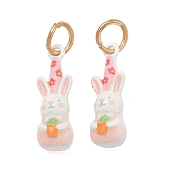 Кролик Латунные подвески с принтом, Подвески в виде животных с соединительными кольцами, золотые, розовые, кролик, 19x6x6 мм, отверстие : 4 мм