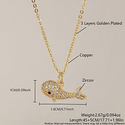 Whale Ожерелья с подвесками Ocean Summer из латуни с прозрачными кубическими цирконами и паве, золотые, кит, 17.72 дюйм (45 см), Кулон : 18x10 мм