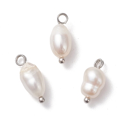 Платина Натуральные культивированные пресноводные жемчужные рисовые подвески, с медными петлями, кремово-белые, платина, 12.5~14.5x5.5 мм, отверстие : 2 мм