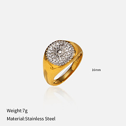 Солнце 304 палец кольца из нержавеющей стали, настоящее золото и нержавеющая сталь, вакуумное покрытие pvd, солнце, размер США 7 (17.3 мм)