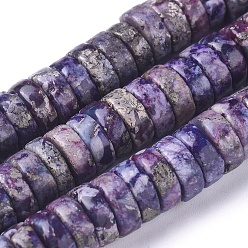 Пирит Нити из натурального африканского пирита, окрашенные, Heishi бусы, Плоский круглый / диск, 8~8.5x3 мм, отверстие : 0.8 мм, около 127 шт / нитка, 15.94 дюйм (40.5 см)