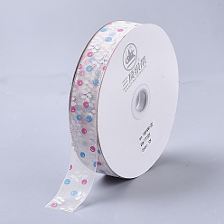 Misty Rose Flower Pattern Printed Polyester Organza Ribbons, Misty Rose, 1 inch(25mm), about 100yards/roll