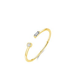 Золотой 925 Кольца-манжеты из стерлингового серебра с микропаве из прозрачных кубических цирконий, прямоугольник с плоской раунде, золотые, внутренний диаметр: регулируемый