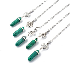 Малахит Биолокационные маятники из синтетического малахита, с латунным филигранным круглым шаром и 304 застежками в форме лобстера из нержавеющей стали, шестиугольный, 230 мм, отверстие : 3 мм