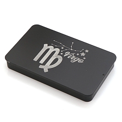 Дева Печатные железные коробки для сбора карт Таро, футляры для хранения карт Таро, прямоугольные, чёрные, Дева, 16.7x10.3x2 см