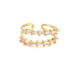 Прозрачный Открытое кольцо-манжета с треугольниками из кубического циркония, настоящие позолоченные украшения из латуни для женщин, без кадмия и без свинца, прозрачные, размер США 18 6 (3/4 мм)