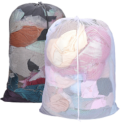 Mixed Color 2Pcs 2 Colors Polyester Clothing Storage Bags, Mesh Laundry Bags, Rectangle, Mixed Color, 896x590x7mm, 2 colors
