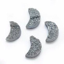 с Покрытием Серебра Природные друзы кварцевые прелести, луна, со серебряным покрытием, 13~13.5x8~9x4~7 мм, отверстие : 0.8 мм