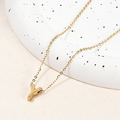 Letter Y Ионное покрытие (ip) 304 ожерелья с подвесками из нержавеющей стали, реальный 18 k позолоченный, буквы, Письмо Y, 15.94 дюйм(40.5см)~16.14 дюйм(41см)+54мм удлинитель, буквы: 10x7x4 мм.