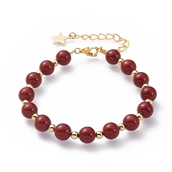 Rot Perlen Armbänder, mit Muschelkernperlen, goldbeschichtete Messing- und Legierungsfunde, rot, 10-1/8 Zoll (25.8 cm)