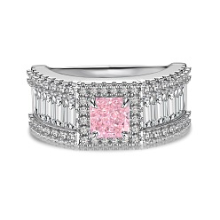 Платинированный Квадратные кольца из стерлингового серебра с родиевым покрытием и микропаве из кубических цирконий, широкие кольца для женщин, Реальная платина, размер США 925 7 (1/4 мм)