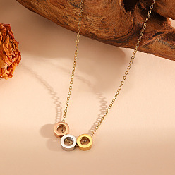 Golden & Stainless Steel Color 304 Stainless Steel Tri-Color Ring Pendant Necklaces for Women, Rose Gold, Golden & Stainless Steel Color, 15.75 inch(40cm), Pendant: 7.5mm