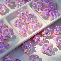 Фуксин Акриловые бусины, бусины ручной работы, круглая с цветком, фуксиново-красные, 16 мм, отверстие : 3 мм