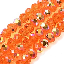 Темно-Оранжевый Гальванизируйте прозрачное стекло бисер нитей, рондель, с покрытием AB цвета, с половиным покрытием, граненые, темно-оранжевый, 6x4 мм, отверстие : 1 мм, около 98~100 шт / нитка, 16.93~18.39'' (43~46.7 см)