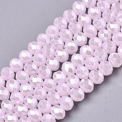 Pink Стеклянные бусины с гальваническим покрытием , имитация нефрита, гальваническое покрытие, граненые, рондель, розовые, 2.9~3.3x2 мм, отверстие : 0.8 мм, около 135~140 шт / нитка, 32~34 см