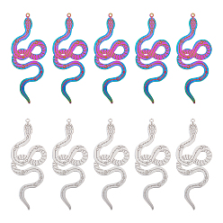 (52) Непрозрачная лаванда 20 шт. 2 цвета ионное покрытие (ip) 304 большие кулоны из нержавеющей стали с филигранью, гравированные металлические украшения, змея, разноцветные, 63~63.5x25x0.2 мм, отверстие : 1.2~1.4 мм, 10 шт / цвет