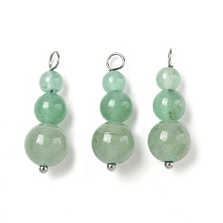 Зеленый Авантюрин Подвески из натурального зеленого авантюрина с круглыми бусинами, подвески в виде тыквы с железными петлями платинового тона, 20.5~24x8~8.5 мм, отверстие : 1.5~3 мм