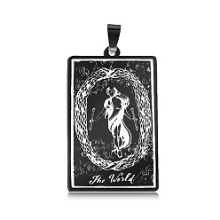 Gunmetal 201 Stainless Steel Pendants, Laser Engraved Pattern, Tarot Card Pendants, Gunmetal, The World XXI, 40x24x1mm, Hole: 8x4mm