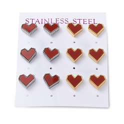FireBrick 6 Pair 2 Color Heart Acrylic Stud Earrings, Golden & Stainless Steel Color 304 Stainless Steel Earrings, FireBrick, 10x11mm, 3 Pair/color