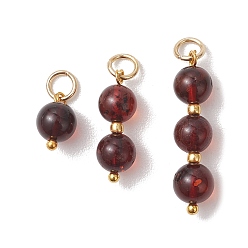 Темно-Красный 3шт. 3 стили подвесок из натурального янтаря, Круглые подвески из бусин с петлями из нержавеющей стали, реальный 304 k позолоченный, темно-красный, 18 мм, Перейти кольцо: 10~25x6 мм, внутренний диаметр: 5x0.8 мм, 3.6 шт / стиль