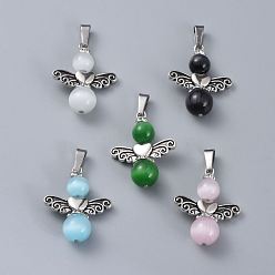 (52) Непрозрачная лаванда Подвески кошачий глаз, с борта сплава тибетском стиле, латунные бусины со стразами и 304 нержавеющая сталь, ангел, разноцветные, 30 мм, отверстие : 8x3~3.5 мм