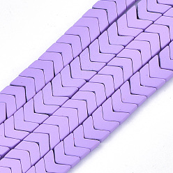 Violet Spray Painted Non-magnetic Synthetic Hematite Beads Strands, Matte Style, Arrow/Chevron, Violet, 7x8x3mm, Hole: 0.7mm, about 96pcs/strand, 15.9 inch
