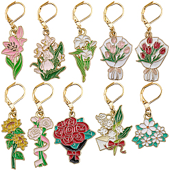 Mixed Color 20Pcs 10 Styles Alloy Enamel Pendant Decorations, with Brass Leverback Earring Findings, Mixed Shapes, Golden, Mixed Color, 36~46mm, 2pcs/style