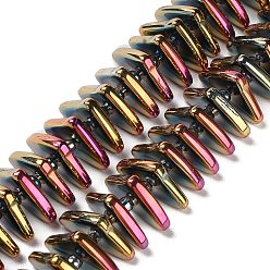 Medium Violet Red Electroplate Glass Beads Strands, Triangle, Medium Violet Red, 9x15.5~16x2.8~3mm, Hole: 1mm, about 119~131pcs/strand, 24.21''~24.41''(61.5~62cm)