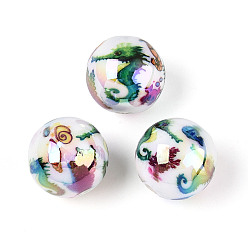 Sea Horse Непрозрачные акриловые бусины с принтом в виде океана, круглые, AB цвет, морской конек, 15.9 мм, отверстие : 2.8 мм