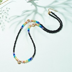 Black Glass Seed & Cat Eye Waist Beads, Brass Evil Eye Charm Belly Chains for Women, Black, 31.69 inch(80.5cm)